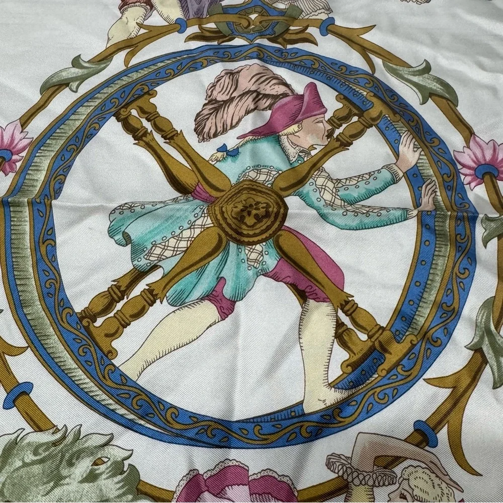 Gucci Navy Cream Silk Scarf with Floral Baroque Design